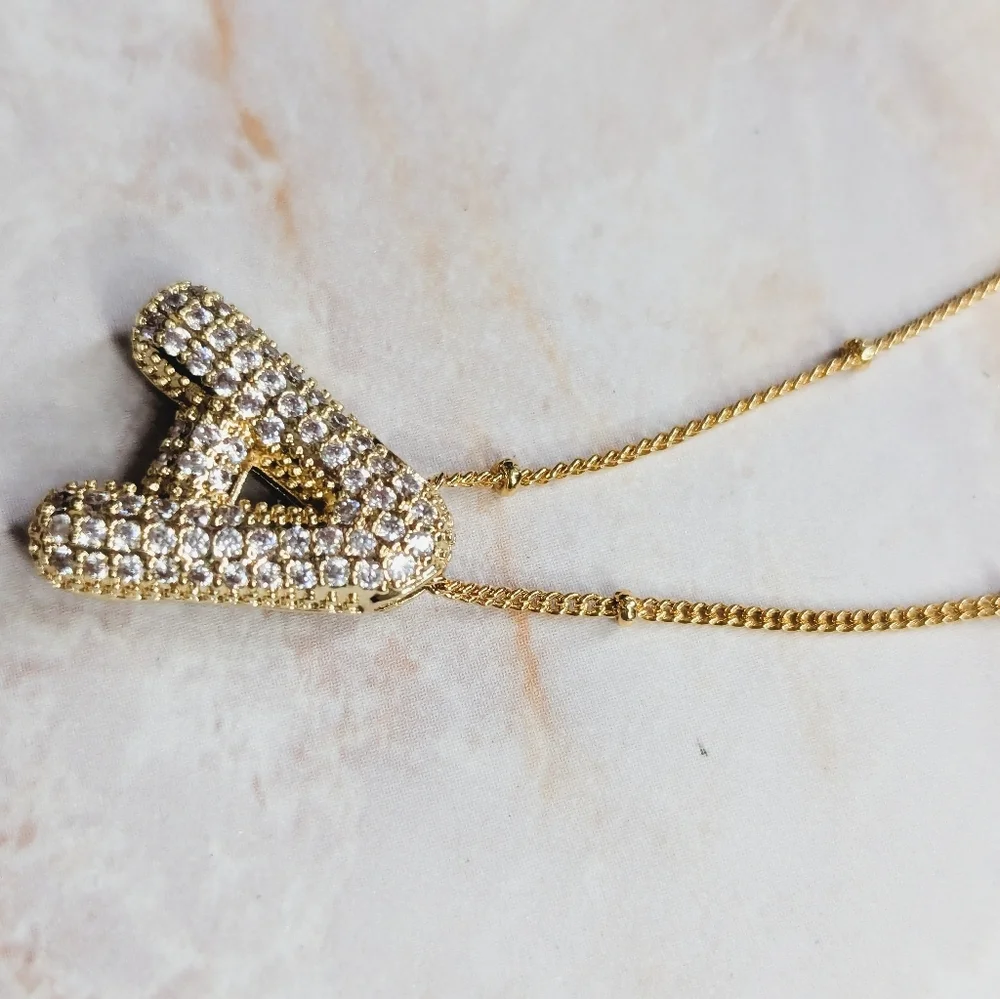 18k Gold Letter A Initial Necklace Micro-Set Zirconia Jewelry